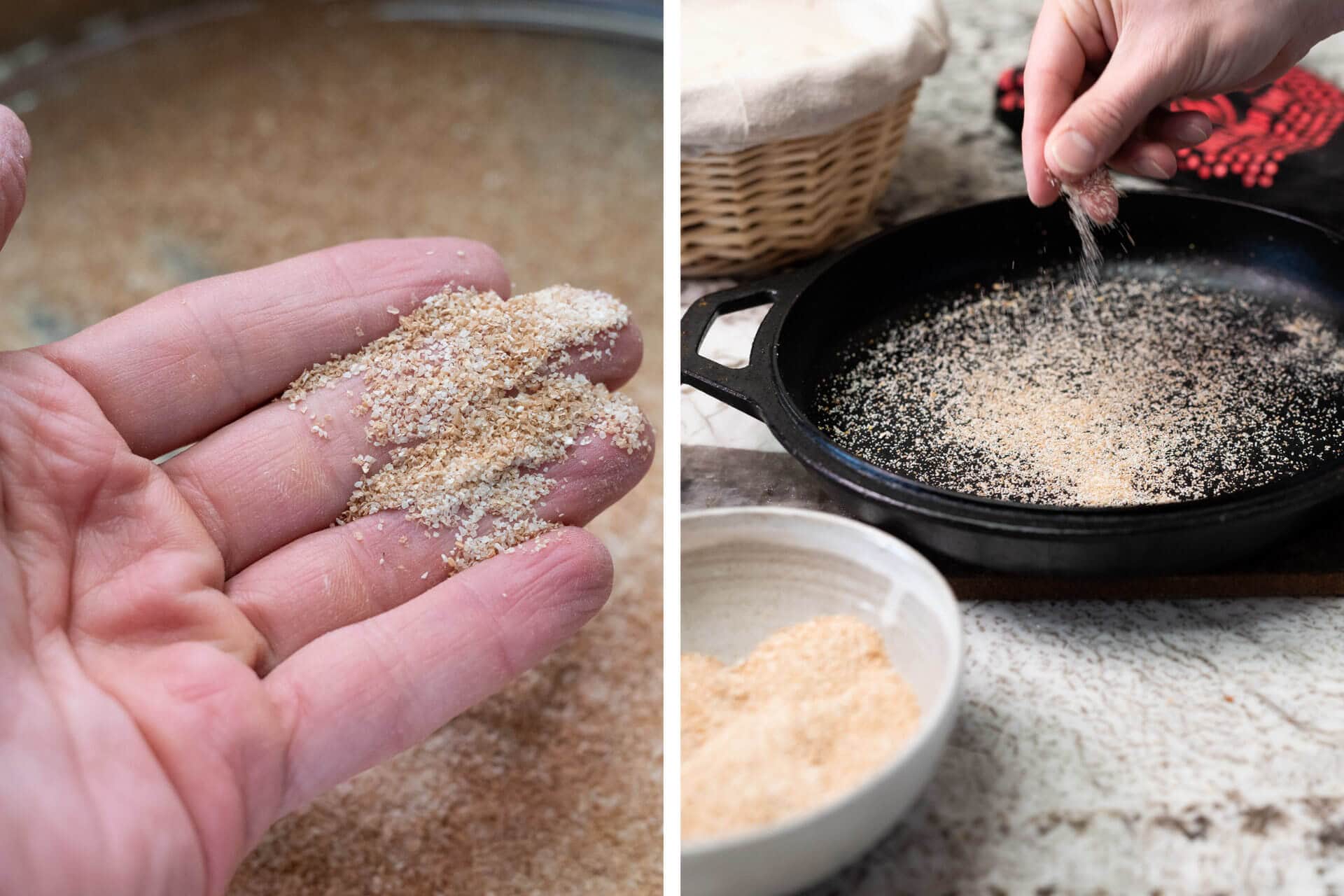 Using sifted wheat bran or germ to insulate the bottom of bread dough to prevent burning.