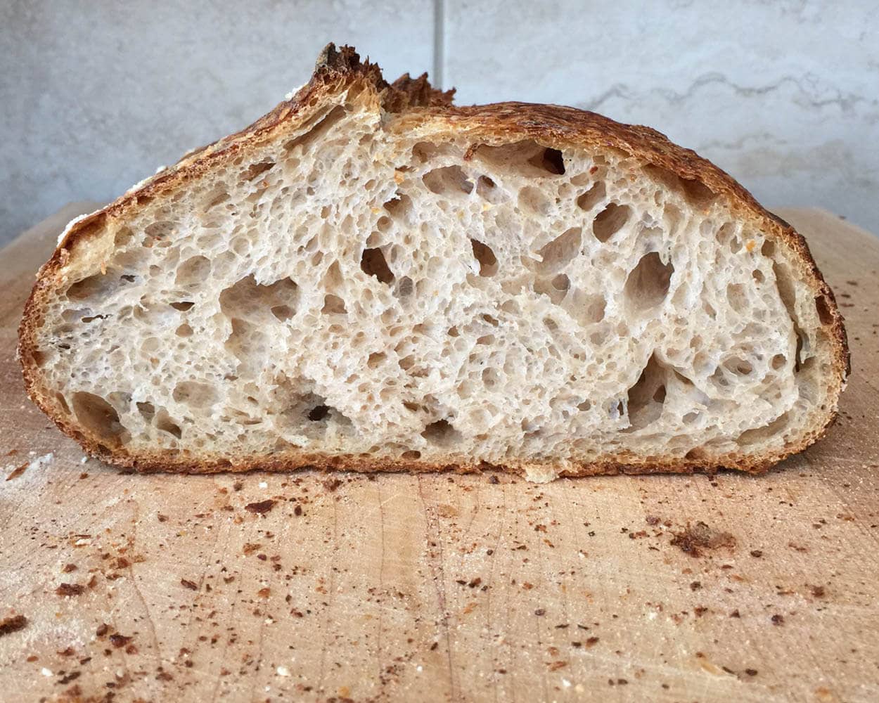 Naturally leavened sourdough, baking with steam in home oven