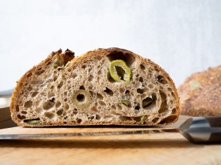 Green olive and herb sourdough bread