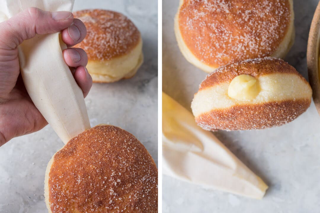 Filling doughnuts with pastry cream