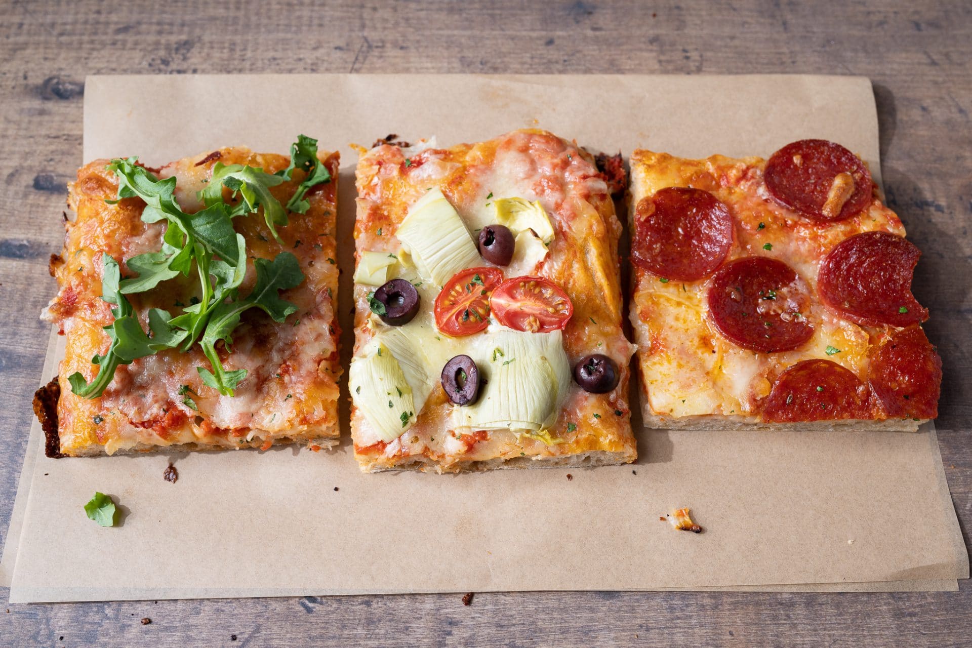 Sourdough rectangular pizza slices