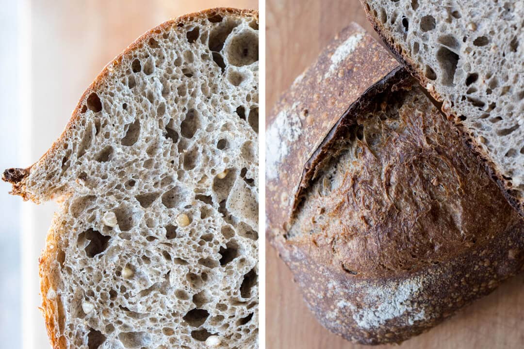 sprouted buckwheat sourdough crust and crumb