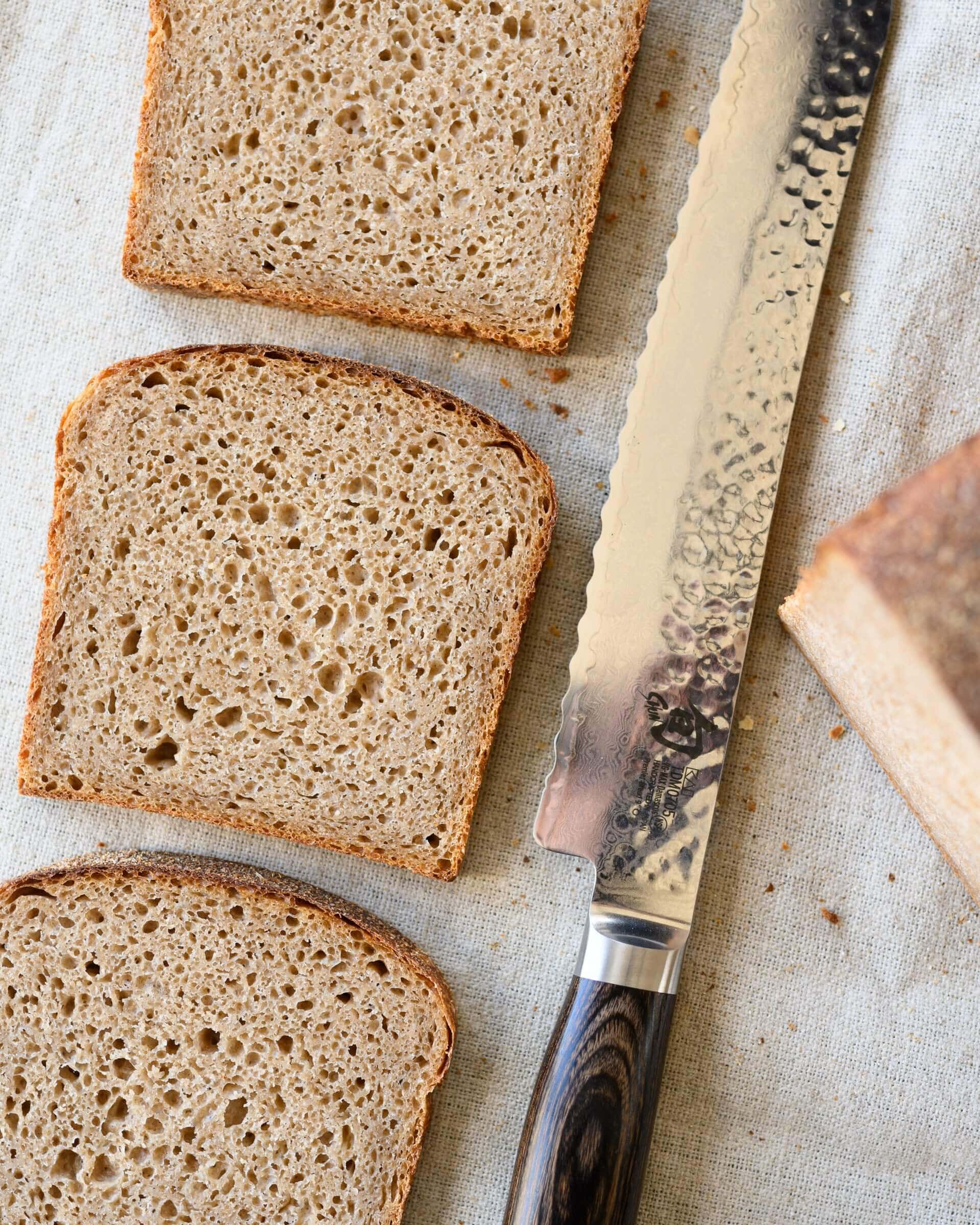Crumb of the whole grain sourdough spelt pan loaf