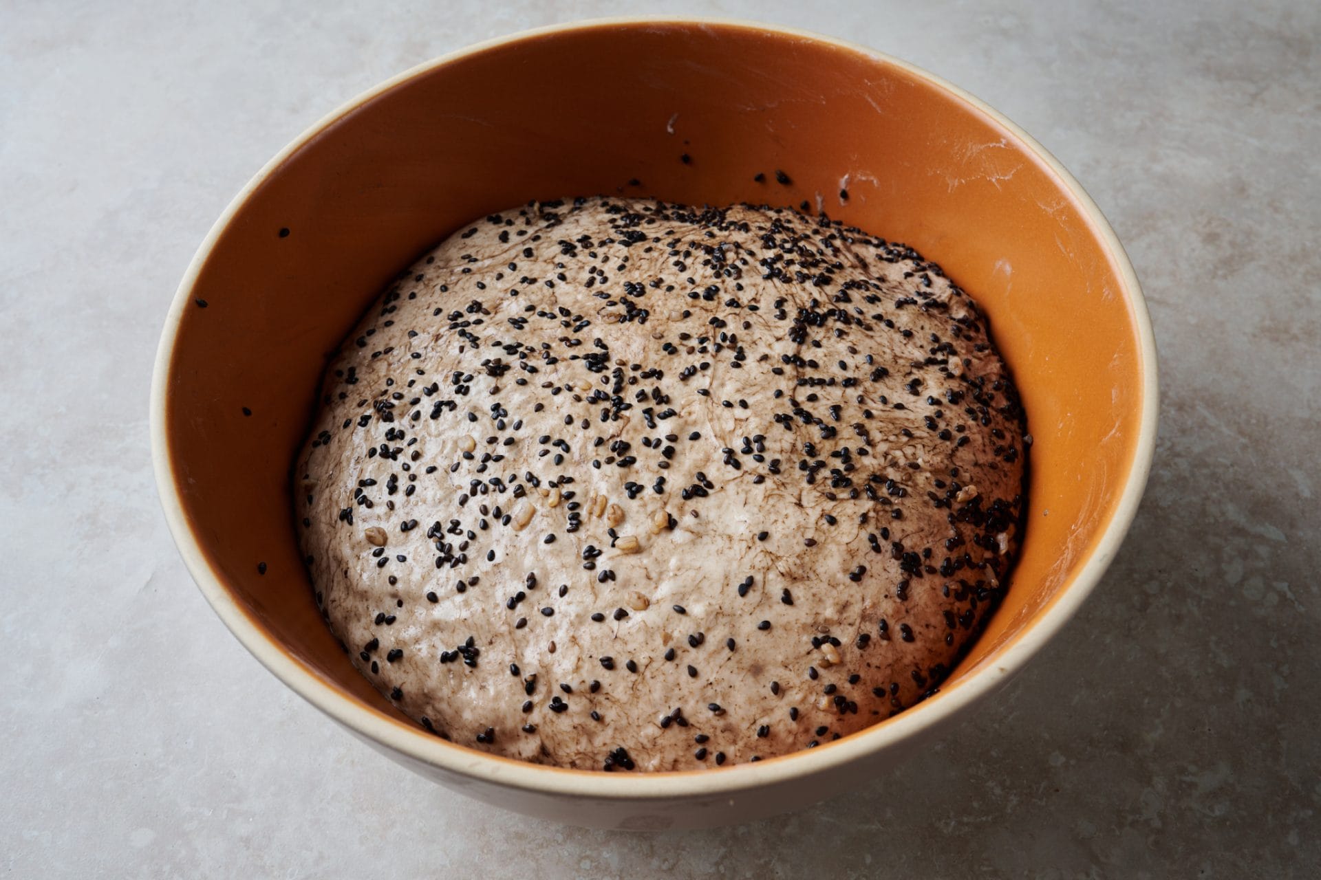 Dough with sesame and brown rice mix-ins added